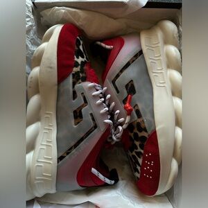 VERSACE Chain Reaction Red Wild Leopard low chunky sneaker SIZE 45(11.5 US MENS)
